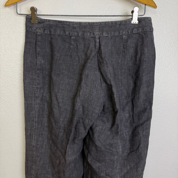 120% Lino Gray Straight Leg Linen Pants Pleated Low Rise Washed Womens EU 40 - Picture 7 of 10